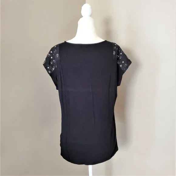 Anthropologie Akemi + Kin Arcana Embroidered Black Top XS - Picture 11 of 16